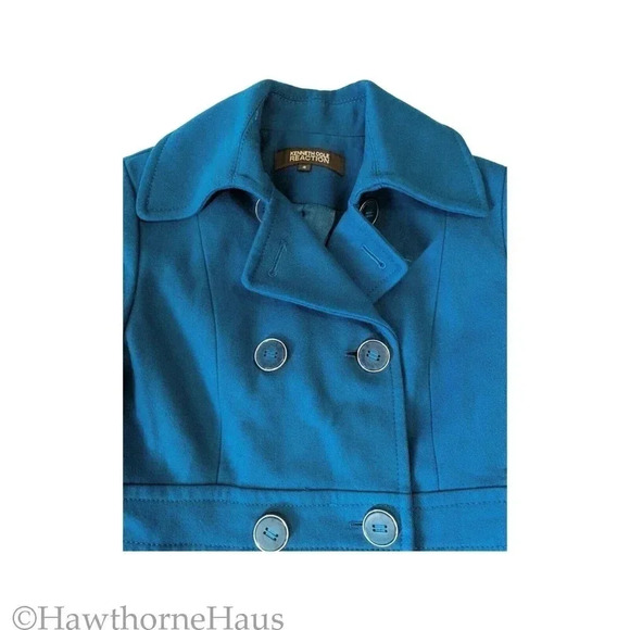 KENNETH COLE Reaction Peacock Blue Peacoat Size 4 Double Breasted Pockets - Picture 4 of 9